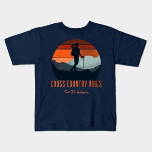 Cross Country Vibes, trekking, walking, hiking, solitude, nature, rambling Kids T-Shirt